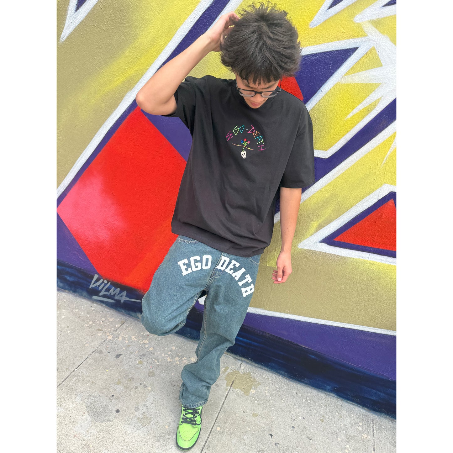 skull/flower tee black